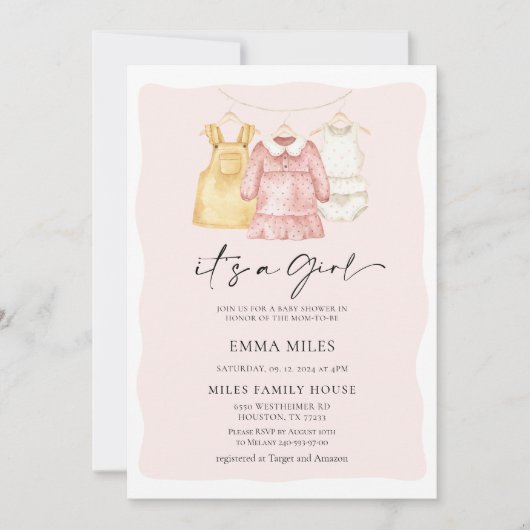 Het is een Girl Clothes Baby shower Invitation Kaart (Voorkant)