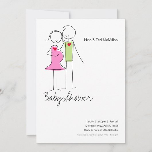 Het is een Girl, Coed Baby Shower Invitations, 5x7 Kaart (Voorkant)