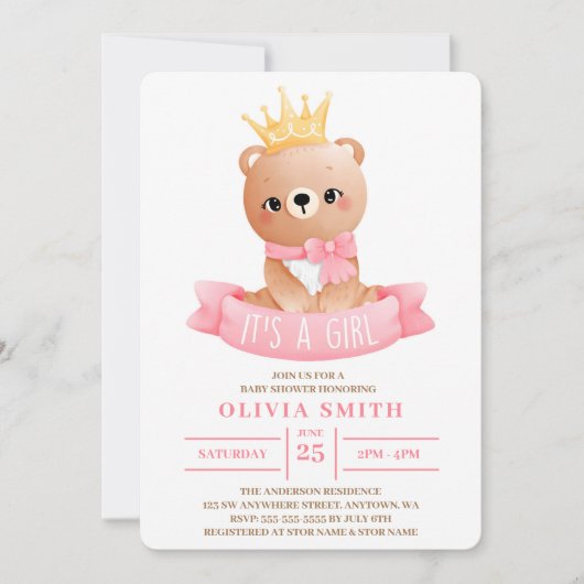 Het is een Girl Cute Baby Waterverf Baby shower Kaart (Voorkant)