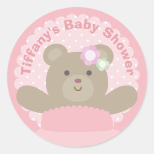 Het is een Girl Cute Beer Cub Elegant Pink Baby sh Ronde Sticker