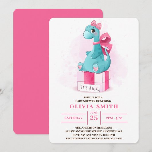 Het is een Girl Cute Dinosaur Baby shower Kaart (Voorkant / Achterkant)