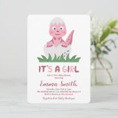 Het is een Girl Cute Dinosaur Baby shower Uitnodig Kaart (Staand voorkant)