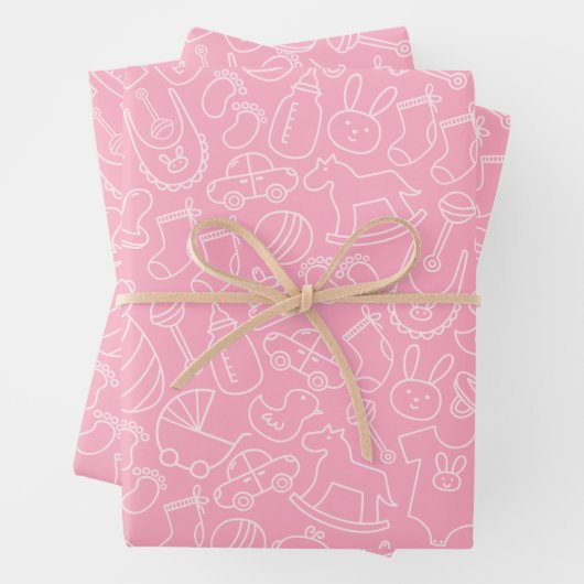 Het is een Girl Cute Pink Baby shower Inpakpapier Vel (In situ)