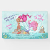 Het is een Girl Dark Skin Pink Mermaid Baby shower Spandoek (Horizontaal)