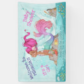 Het is een Girl Dark Skin Pink Mermaid Baby shower Spandoek (Verticaal)