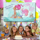 Het is een Girl Dark Skin Pink Mermaid Baby shower Spandoek