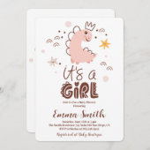 Het is een Girl Dinosaur Baby shower Kaart (Voorkant / Achterkant)