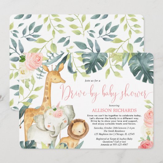 Het is een Girl Drive-by baby shower safaridieren Kaart (Voorkant / Achterkant)