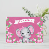 Het is een Girl Elephant Baby shower Invitation Kaart (Staand voorkant)