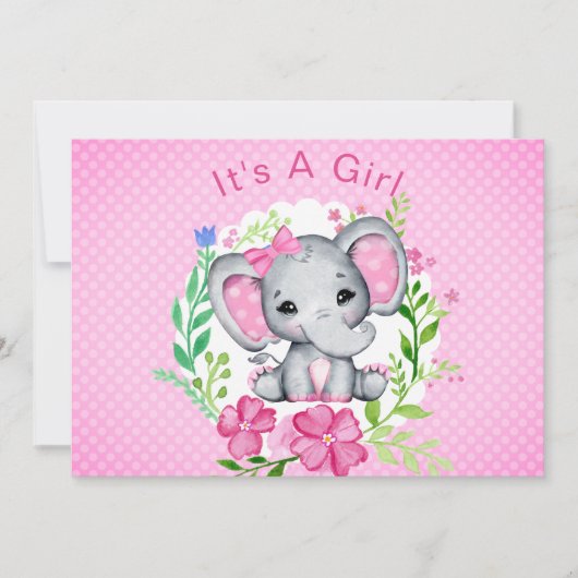 Het is een Girl Elephant Baby shower Invitation Kaart (Voorkant)