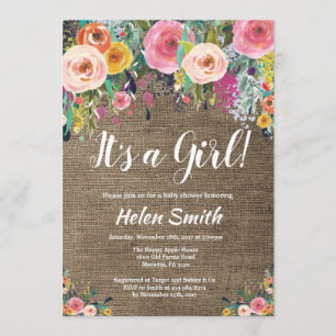 Het is een Girl Floral Baby shower Invitation Burl Kaart
