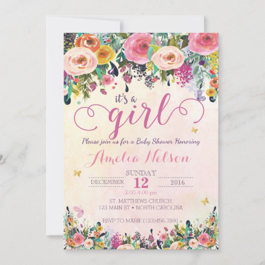 Het is een Girl Floral Garden Baby shower Uitnodig Kaart (Voorkant)