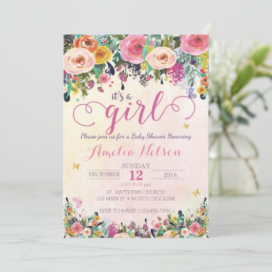 Het is een Girl Floral Garden Baby shower Uitnodig Kaart (Staand voorkant)