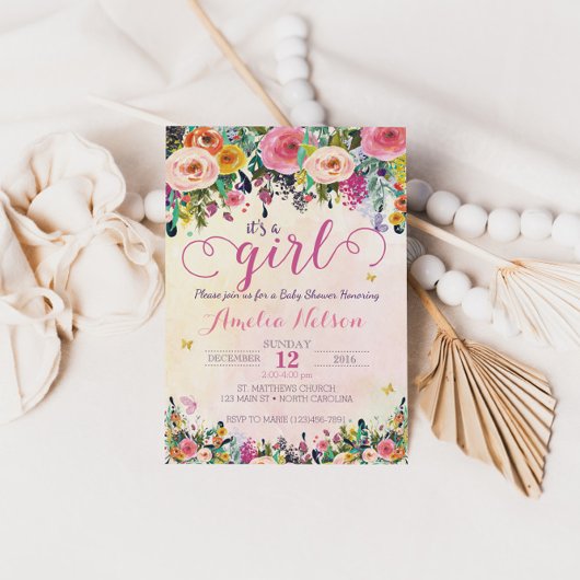 Het is een Girl Floral Garden Baby shower Uitnodig Kaart