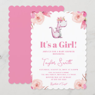Het is een Girl Floral Pink Cute Dinosaur Baby sho Kaart