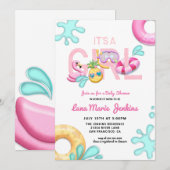 Het is een Girl Fun Summer Tropical Pool Baby show Kaart (Voorkant / Achterkant)