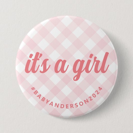 Het is een Girl Gingham Baby shower Ronde Button 7,6 Cm (Voorkant)