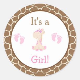 Het is een Girl Giraffe Baby shower Ronde Sticker