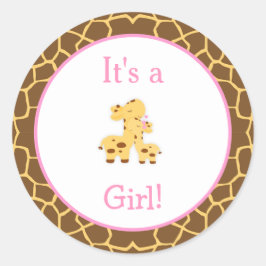 Het is een Girl Giraffe Baby shower Ronde Sticker