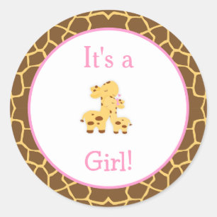 Het is een Girl Giraffe Baby shower Ronde Sticker