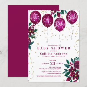 Het is een Girl Glitter Balloons Floral Baby showe Kaart