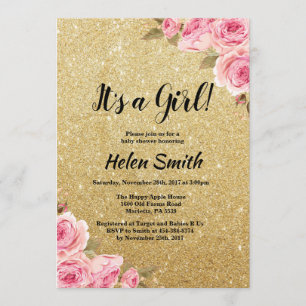 Het is een Girl Gold Glitter Floral Baby shower Kaart