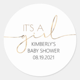 Het is een Girl Gold Script Baby shower Classic Ro Ronde Sticker