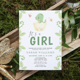 Het is een Girl Green Dinosaur Waterverf Baby show Kaart