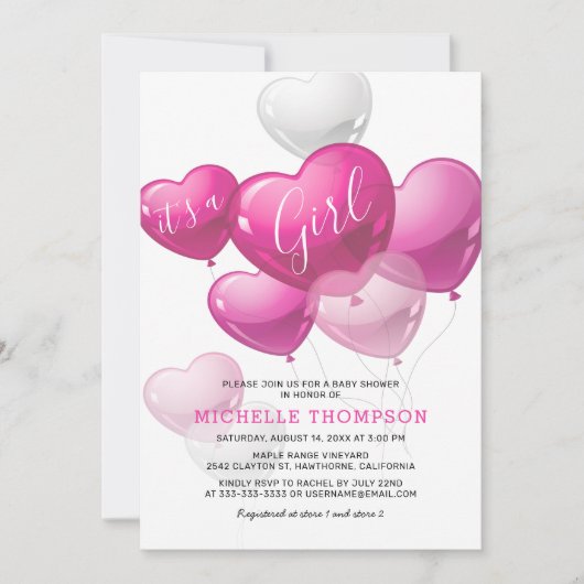 Het is een Girl Heart Balloon Baby shower Kaart (Voorkant)
