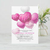 Het is een Girl Heart Balloon Baby shower Kaart (Staand voorkant)