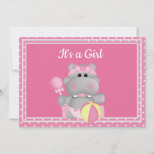 Het is een Girl Hippo Baby shower Invitation Kaart (Voorkant)