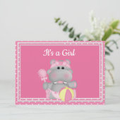 Het is een Girl Hippo Baby shower Invitation Kaart (Staand voorkant)