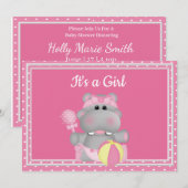 Het is een Girl Hippo Baby shower Invitation Kaart (Voorkant / Achterkant)