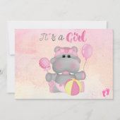 Het is een Girl Hippo Baby shower Invitation Kaart (Voorkant)