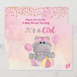 Het is een Girl Hippo Baby shower Invitation Kaart