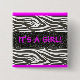 "HET IS EEN GIRL!" Knop Optische roze en zebra str Vierkante Button 5,1 Cm