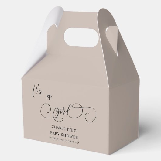 Het is een Girl Modern Minimal Calligraphy Baby sh Bedankdoosjes (Voorkant)