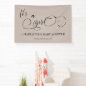 Het is een Girl Modern Minimal Calligraphy Baby sh Spandoek (Insitu)