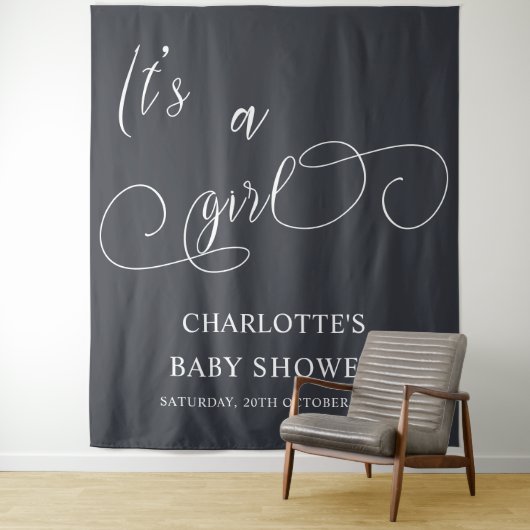 Het is een Girl Modern Minimal Calligraphy Baby sh Wandkleed (In situ)