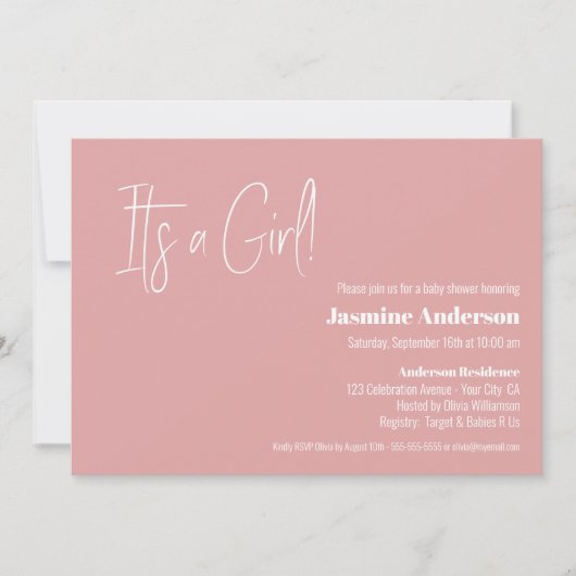 Het is een 'Girl Modern Pink Minimalist'-Baby show Kaart (Voorkant)