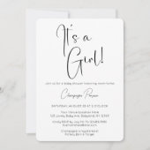 Het is een Girl Modern Script Baby shower Invitati Kaart (Voorkant)