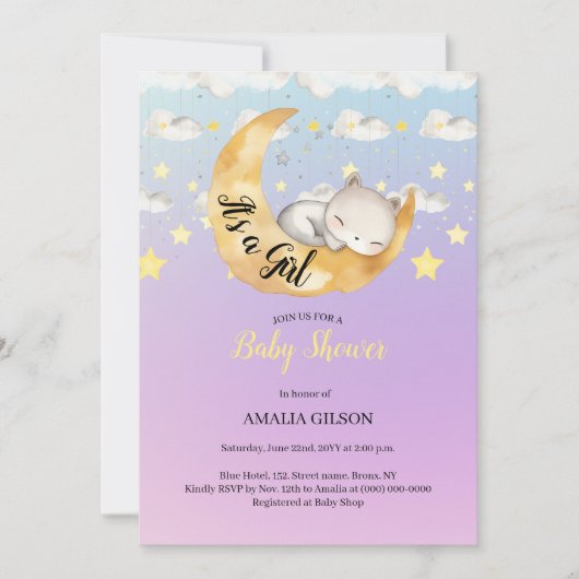 Het is een Girl Moon & Starry Sky Baby shower Kaart (Voorkant)
