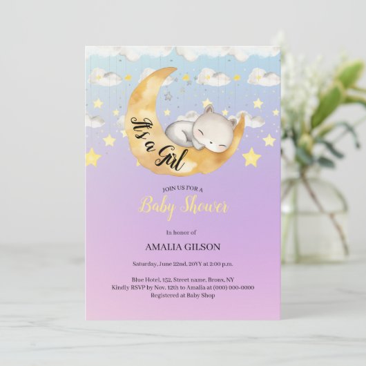 Het is een Girl Moon & Starry Sky Baby shower Kaart (Staand voorkant)