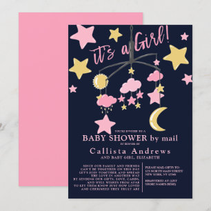 Het is een Girl Moon Stars mobiel Baby shower per  Kaart