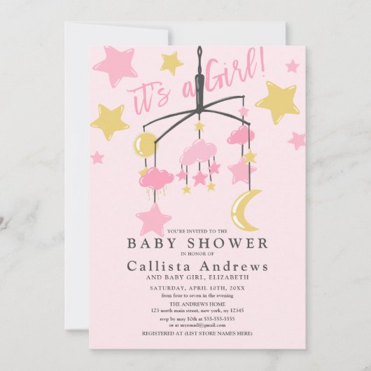 Het is een Girl Moon Stars Wieg Mobiel Baby shower Kaart (Voorkant)