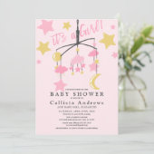 Het is een Girl Moon Stars Wieg Mobiel Baby shower Kaart (Staand voorkant)