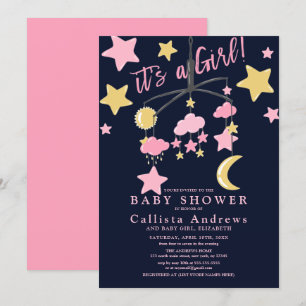 Het is een Girl Moon Stars Wieg Mobiel Baby shower Kaart