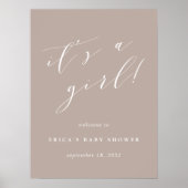Het is een Girl Neutral Taupe Baby shower Welkomst Poster (Voorkant)
