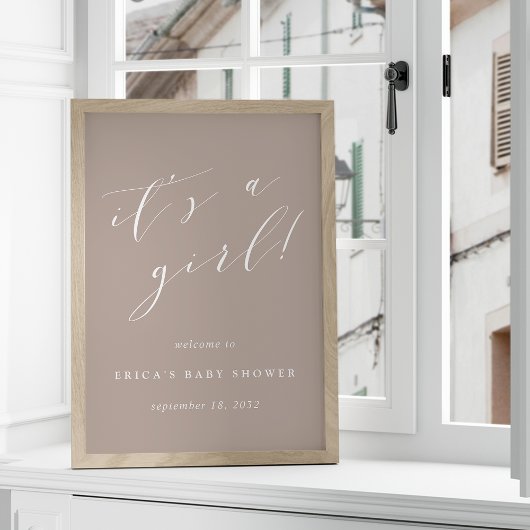 Het is een Girl Neutral Taupe Baby shower Welkomst Poster