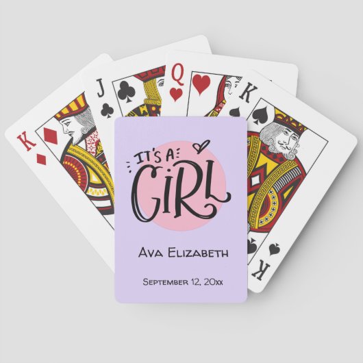 Het is een 'Girl New Baby' aankondiging Pokerkaarten (Achterkant)